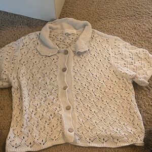 Rebellion Cream Crochet Short-Sleeve Button Cardigan